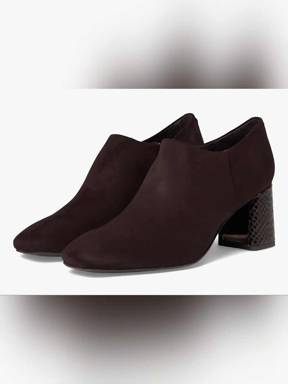 NWOT Current Design Donald Pliner Dark Brown Pleeze Suede Block Heel Booties
